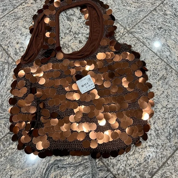 Aldo crochet slouchy bag with shiny sequin disks Velcro closure. - Picture 4 of 8